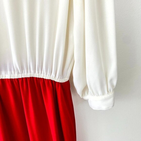 Vintage Pierre Cardin Bib Collar Maxi Dress Womens Sz 14 White Red Modest Sheer - Picture 16 of 16